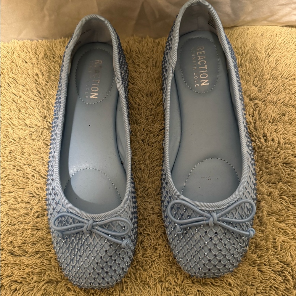 Kenneth Cole Light Blue Knit Bow Ballet Flats